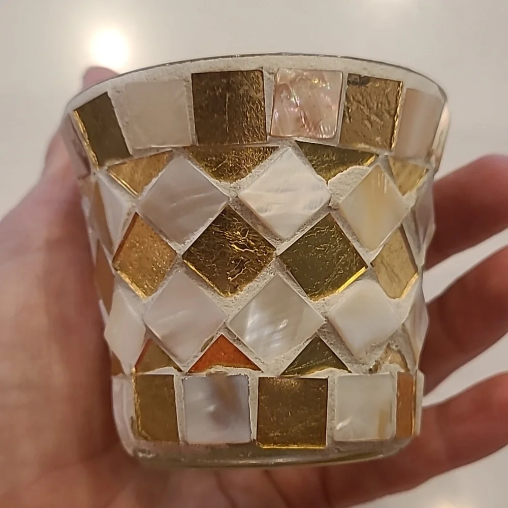 Mosaic Cream Gold Candle Holder